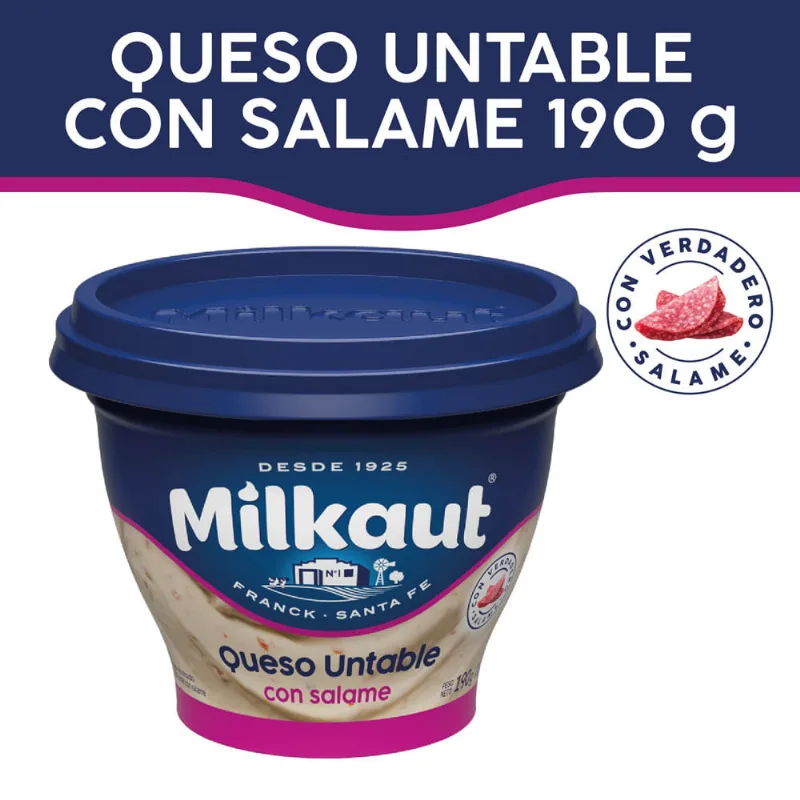 Qso Proces Para Untar Milkaut Con Salame 190g Queso Untable Milkaut Salame Pote 190 Gr