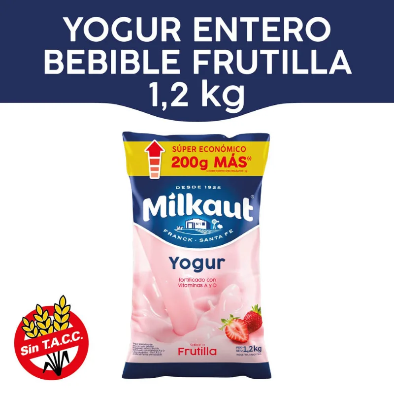 Yogur Entero Milkaut Bebible Sabor Frutilla Promo 1.2 Kg