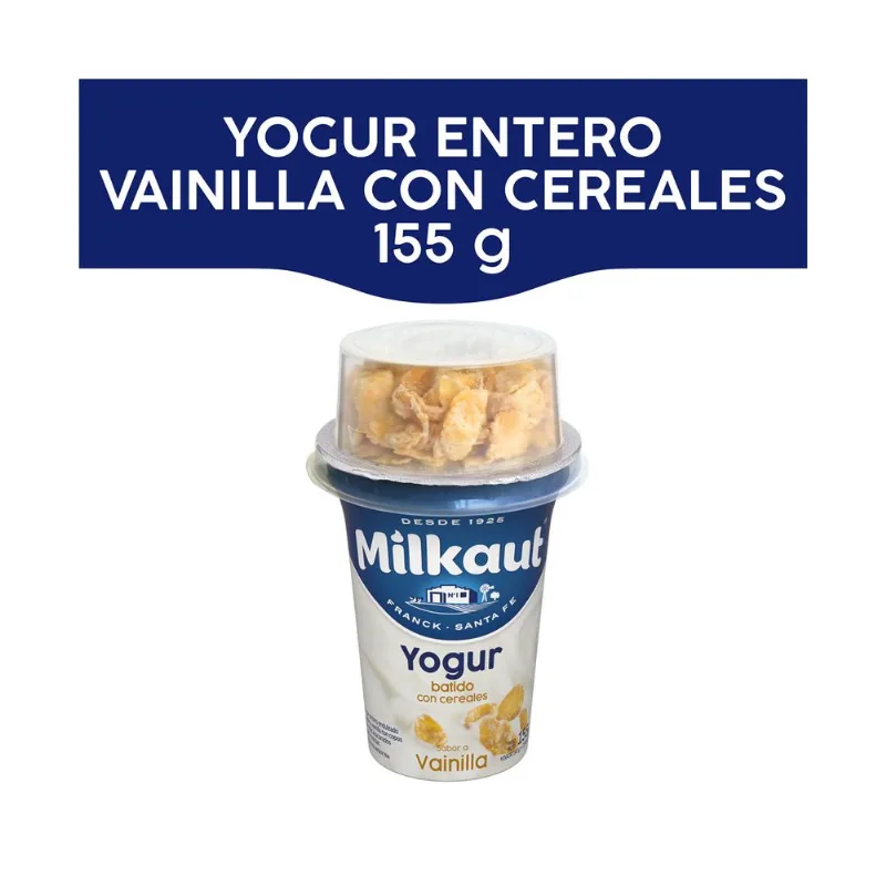 Yogur vainilla con copos de maíz Milkaut 155 g.