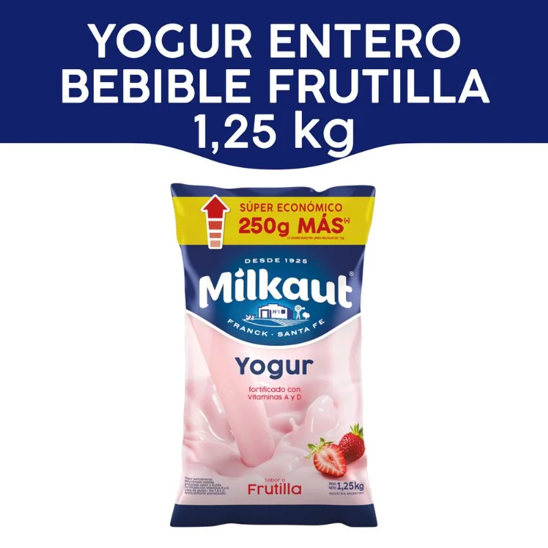 Yogur bebible frutilla Milkaut sachet 1.25 kg