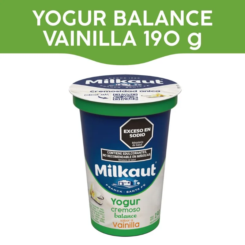 Yogur descremado Milkaut vainilla pote 190 g.