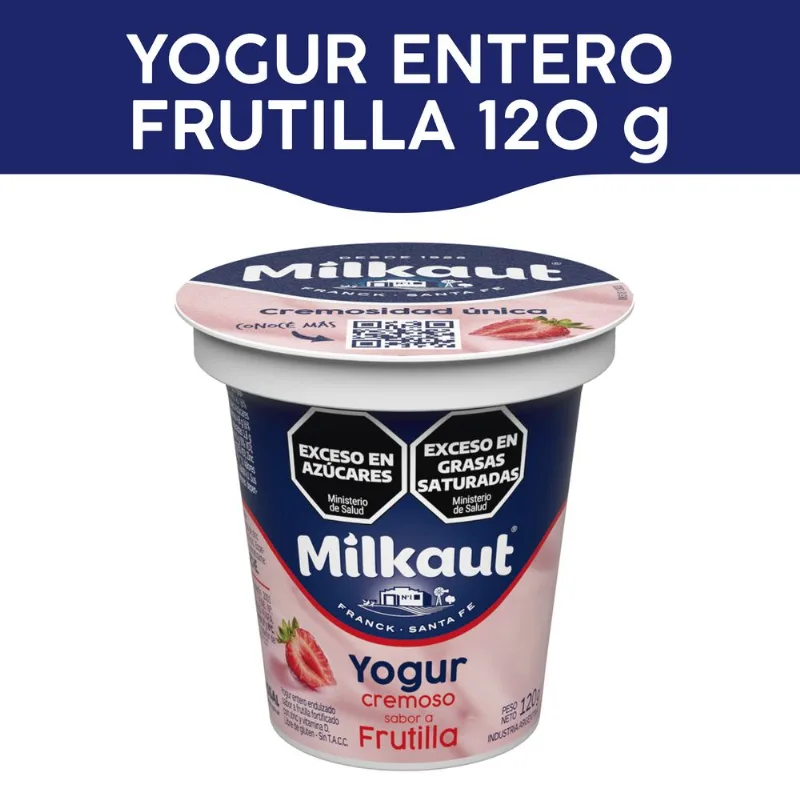 Yogur entero Milkaut frutilla pote 120 g.