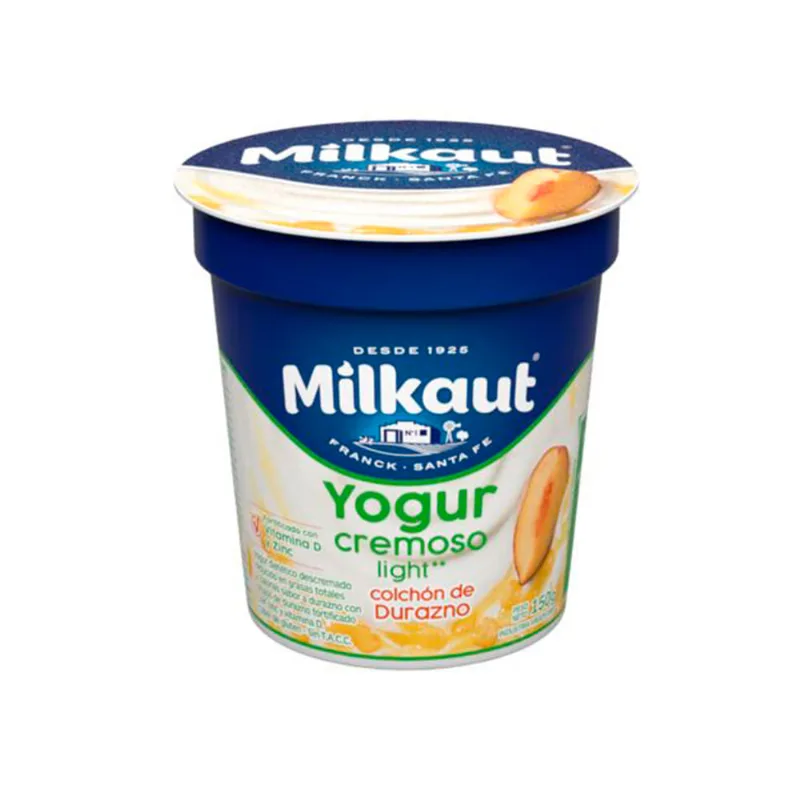 Yogurt Sabor Durazno Descremado Light 150 Grs Milkaut