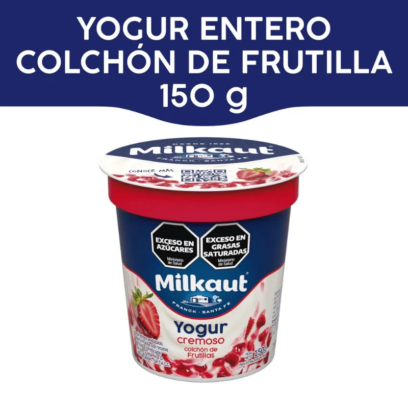 Yogur entero Milkaut con frutilla en trozos pote 150 g.
