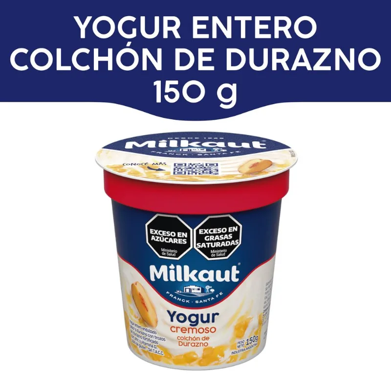 Yogur entero Milkaut con durazno en trozos pote 150 g.