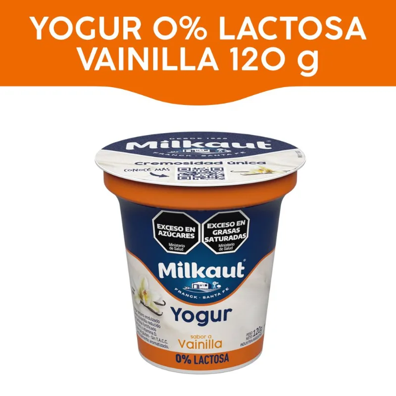 Yogur entero Milkaut vainilla 0 lact pote 120 g.