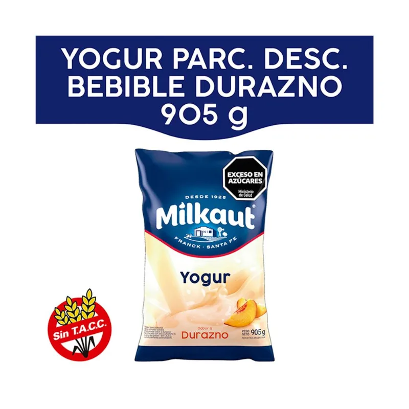 Yogur entero Milkaut sabor durazno sachet 905 g.