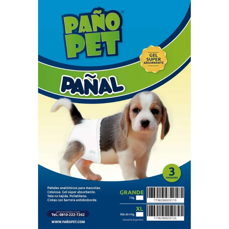 Pañal Descartable Pañopet Para Perro XL (Más De 4 Kg) x 3 Unidades