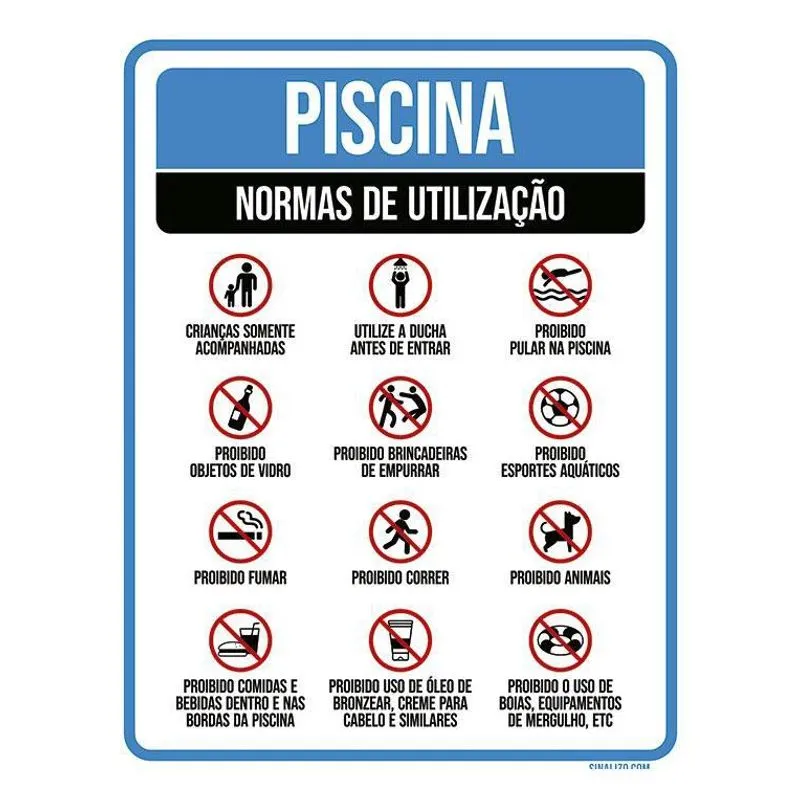 Placa Sinalização - Piscina Normas De Utilização 27X35