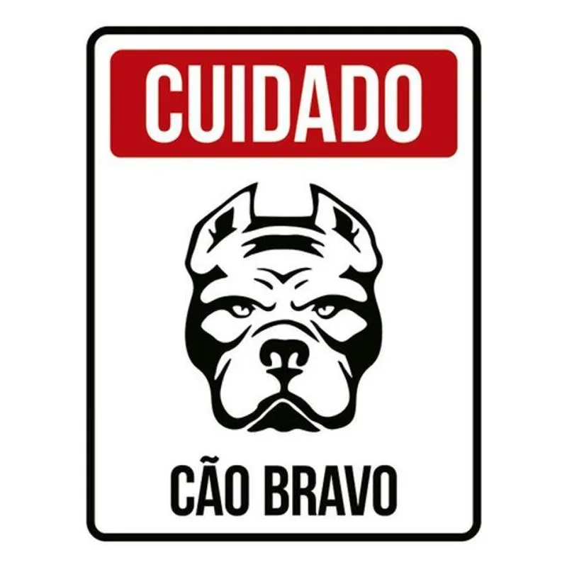 Kit 5 Placas Cuidado Cão Bravo Vermelha 36x46