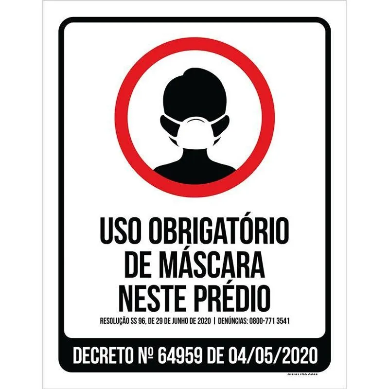 Placa Uso Obrigatório De Máscara Neste Prédio Governo 36x46