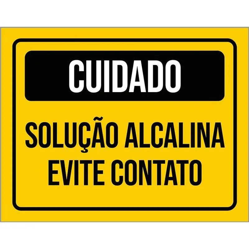 Placa Sinalização Atenção Solução Alcalina Evite 36x46
