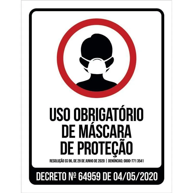Placa Uso Obrigatório De Máscara De Proteção 36x46