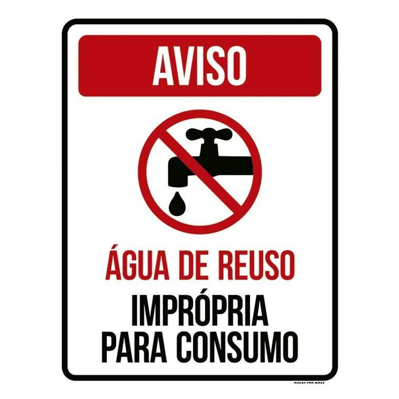 Placa Água De Reuso Imprópria Para Consumo Vertical 36x46