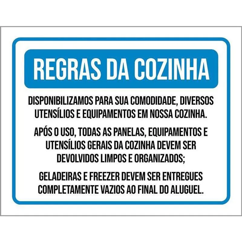 Placa Regras Da Cozinha Respeite Deixe Limpo 36X46