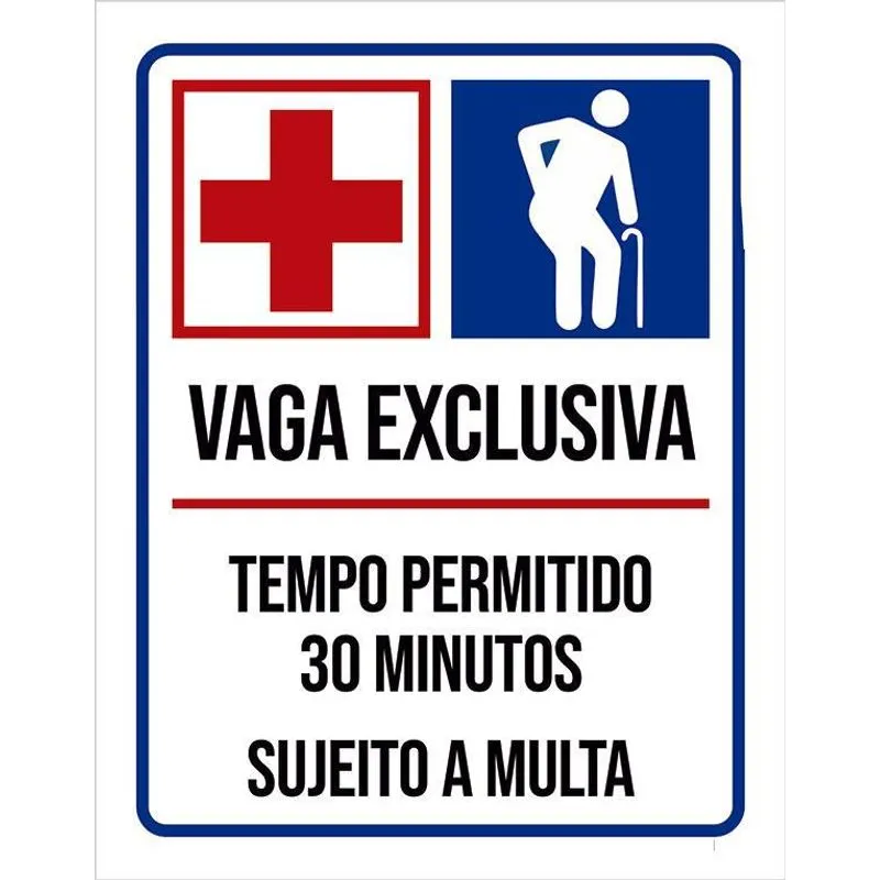 Placa Vaga Exclusiva Idosos Hospital 30 Minutos 36x46