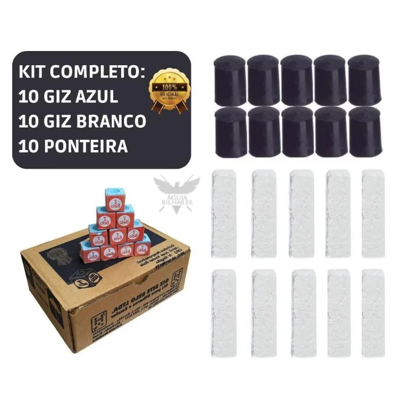 Giz Azul Giz Branco Ponteira Rista Kit Bilhar Sinuca Snooker