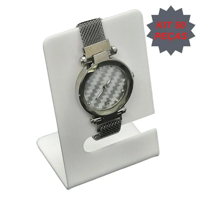 Kit 50 Expositores Vitrine Loja Suporte Relógio Pulso Branco