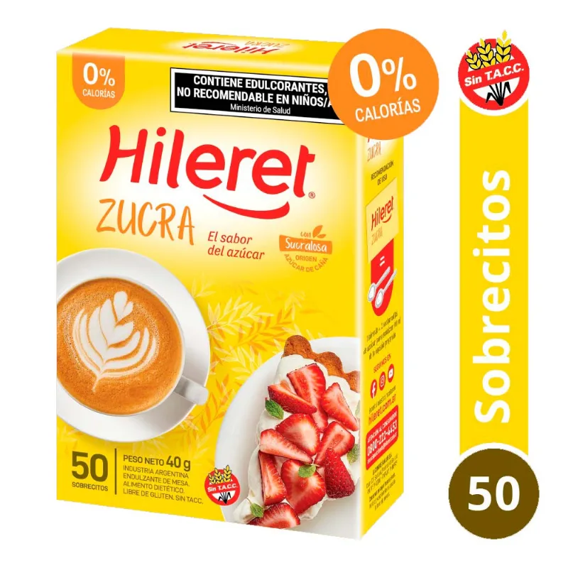 Edulcorante en polvo x 50 Un 40 Grs Zucra Hileret Endulzante Zucra Hileret 50 Sobres