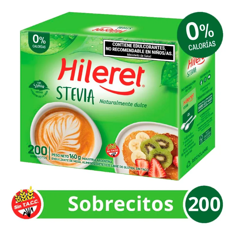 Edulcorante en polvo x 200 Un 160 Grs Hileret Endulzante Hileret Stevia X 200 Sobrecitos