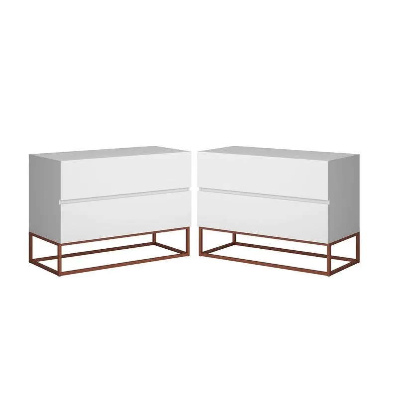 Conjunto 2 mesa de cabeceira para quarto cama casal eros 60cm branco fosco pé de metal ferro cobre industrial