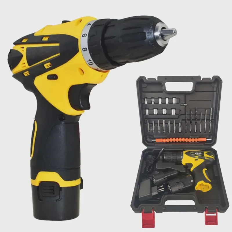 Parafusadeira Furadeira 2 Baterias 21V Bivolt com Maleta Construção Casa Obra Ferramentas Kit Broca Chaves
