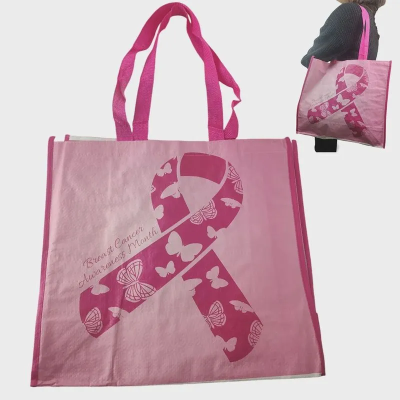 Bolsa Ecobag Ecologica Conscientizaçao Cancer de Mama Sacola de Ombro Dobravel Reutilizavel Compras Retornavel Mercado