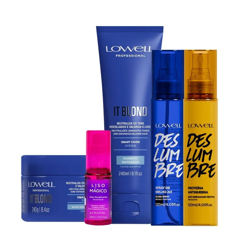 Kit Lowell It Blond Deslumbre Liso Mágico Shampoo Máscara Spray Oil (5 produtos)