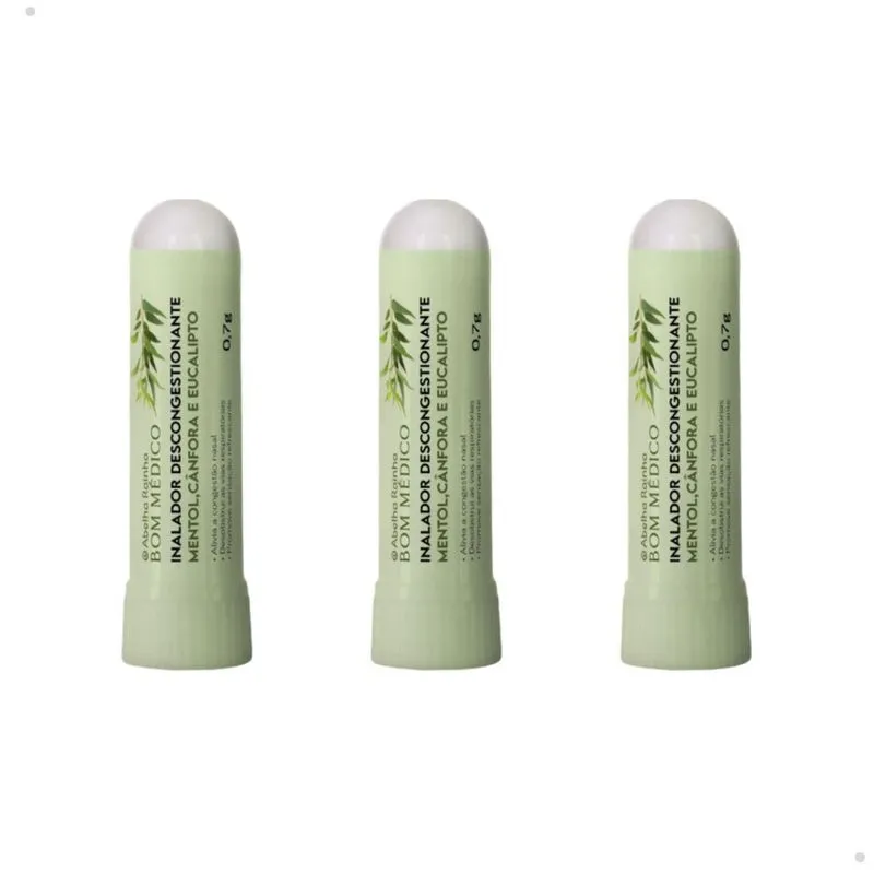 Kit 3 Inalador Descongestionante Mentol Cânfora Eucalipto