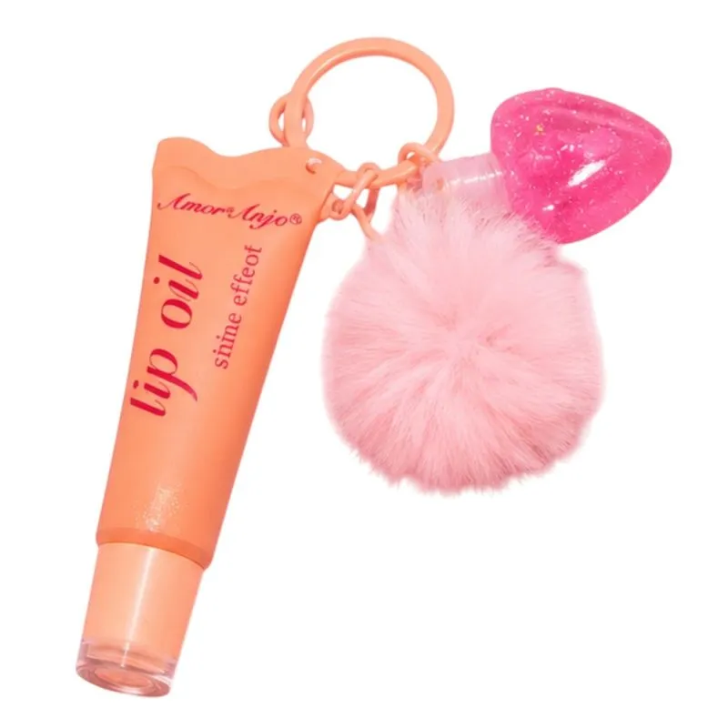 Lip Oil Chaveiro Pompom Pelúcia Gloss Labial All Day Hydeation Amor Anjo COR 02 Rosa