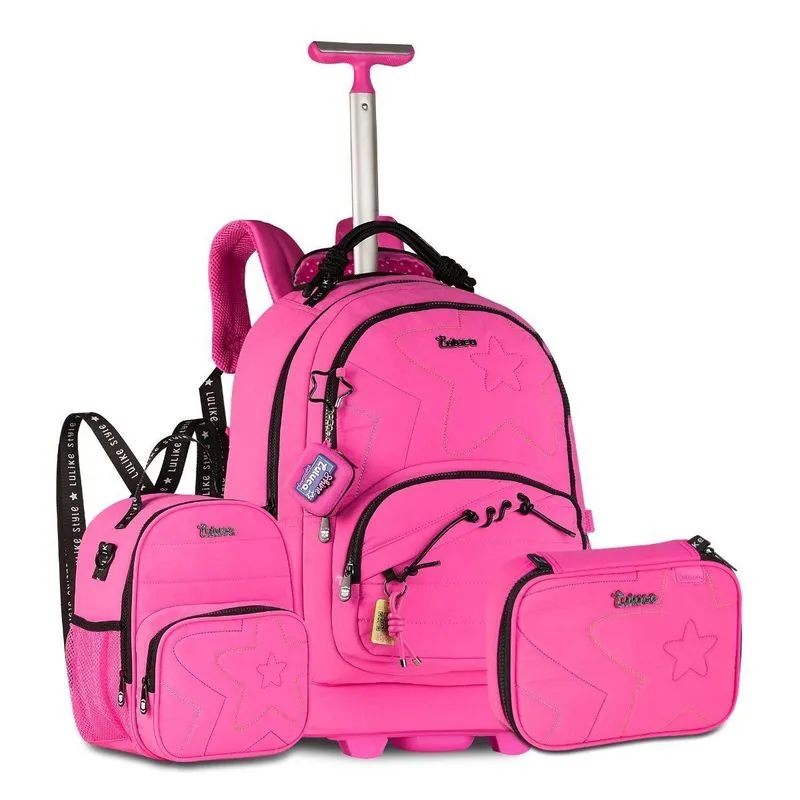 Kit Escolar Luluca Mochila Com Lancheira E Estojo Box Rosa
