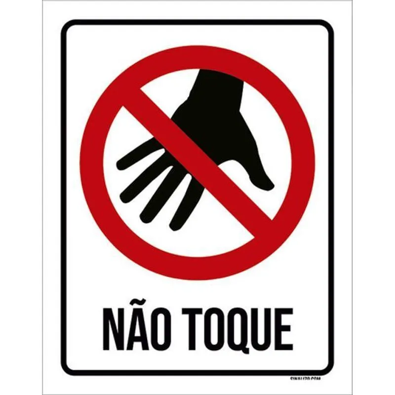 Kit 10 Placas Não Toque Mão Ícone Preto 36x46