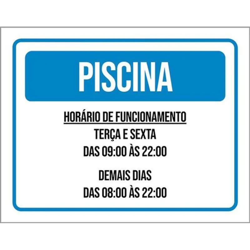 Kit 10 Placas Piscina Horários Funcionamento 36x46