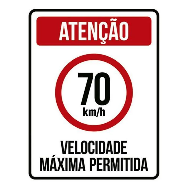 Kit 10 Placas Velocidade Máxima 70km Máximo 36x46