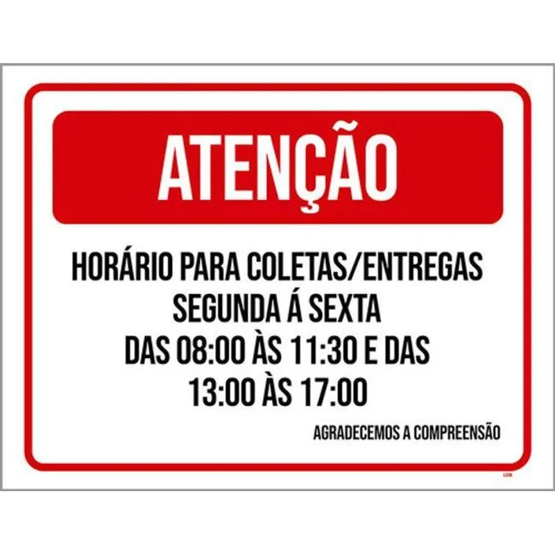 Kit 10 Placas Horário Coletas E Entregas 36x46