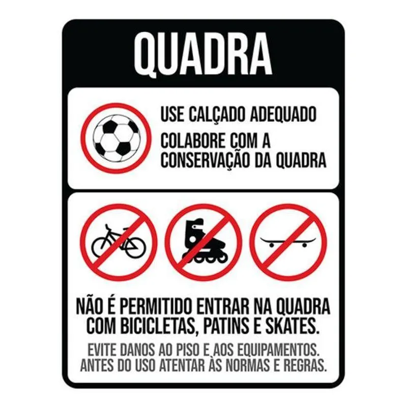 Kit 5 Placas Quadra Regras De Uso 36x46