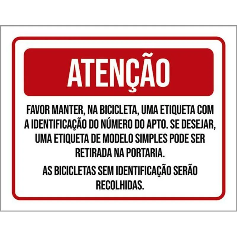Kit 3 Placa Favor Bicicleta Etiqueta Identificação 36x46
