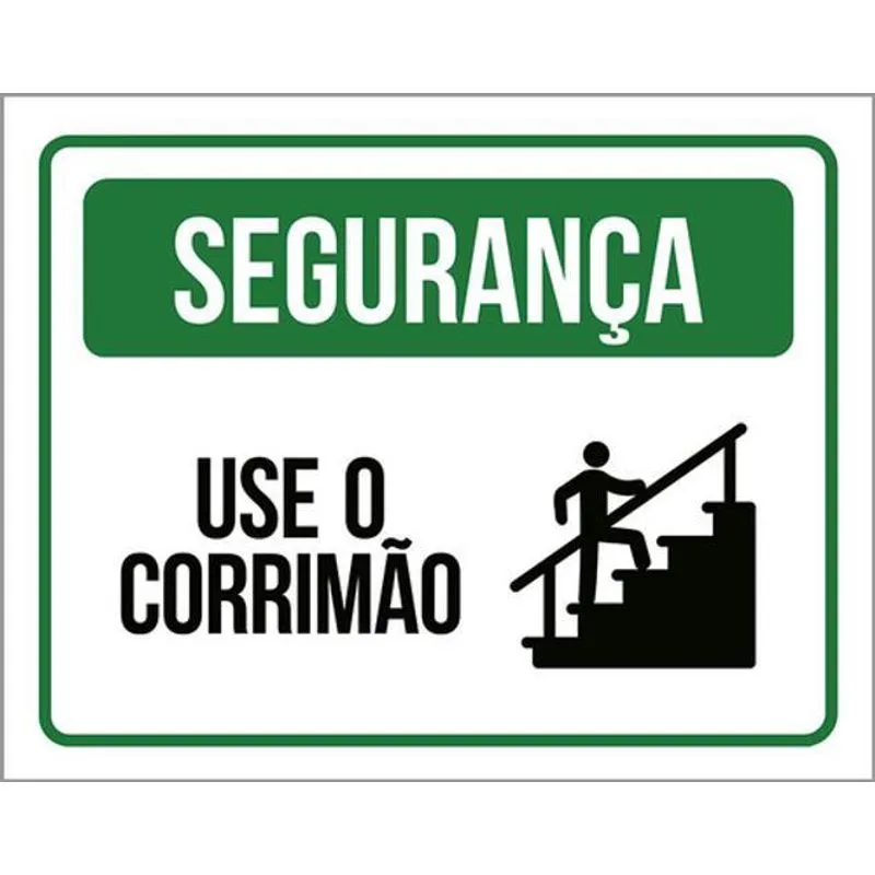 Kit 10 Placas Segurança Use Corrimão Verde 36x46