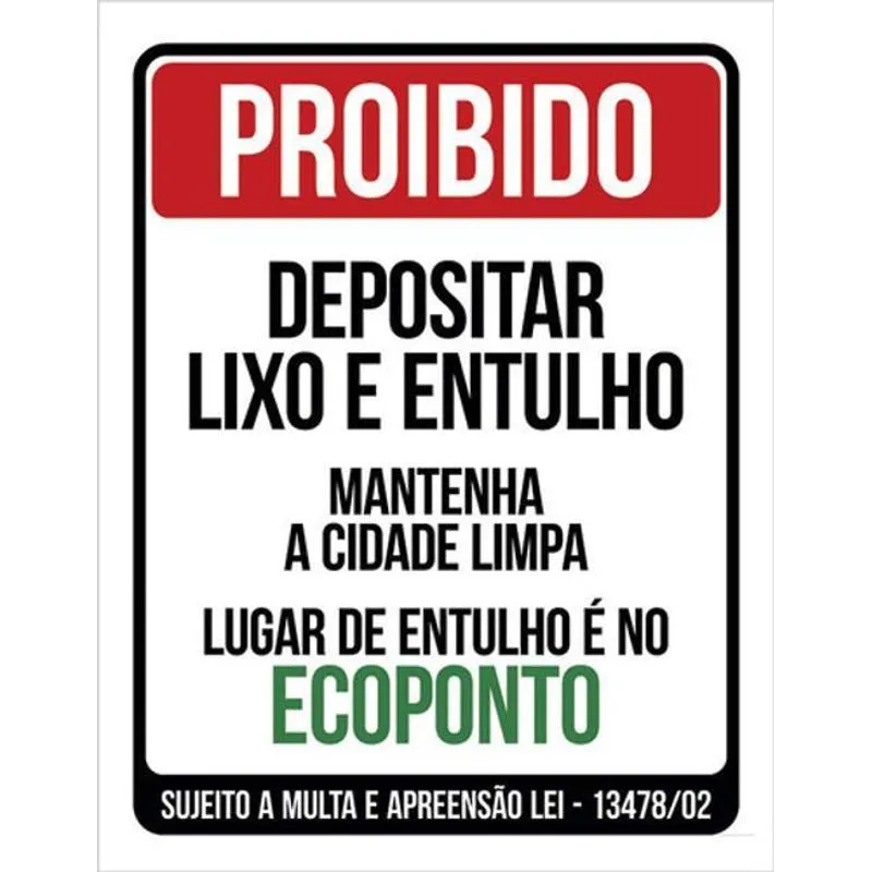 Kit 10 Placa Depositar Lixo E Entulho Ecoponto 36x46