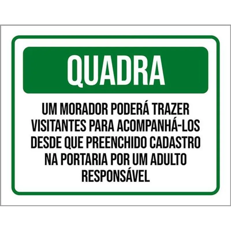 Kit 10 Placa Quadra Morador Poderá Visitantes Cadastro 36x46