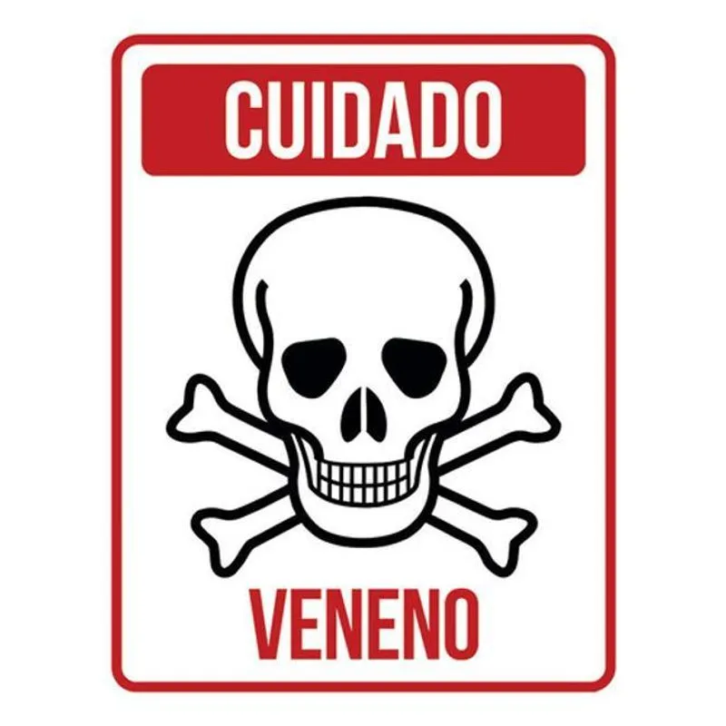 Kit 3 Placas Cuidado Veneno Caveira Vermelha 36x46