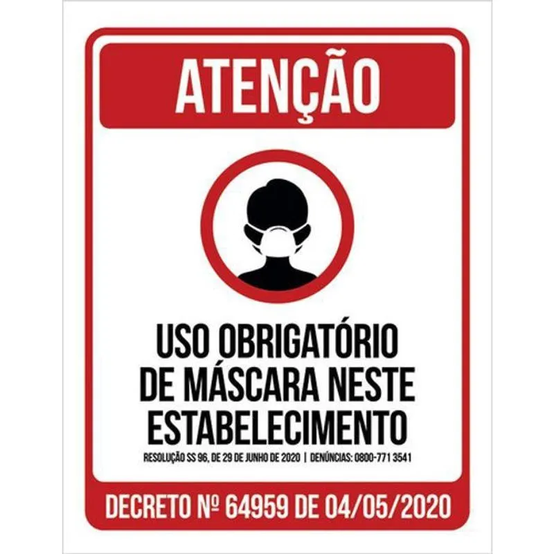 Kit 3 Placas Obrigatório Máscara Estabelecimento 36X46