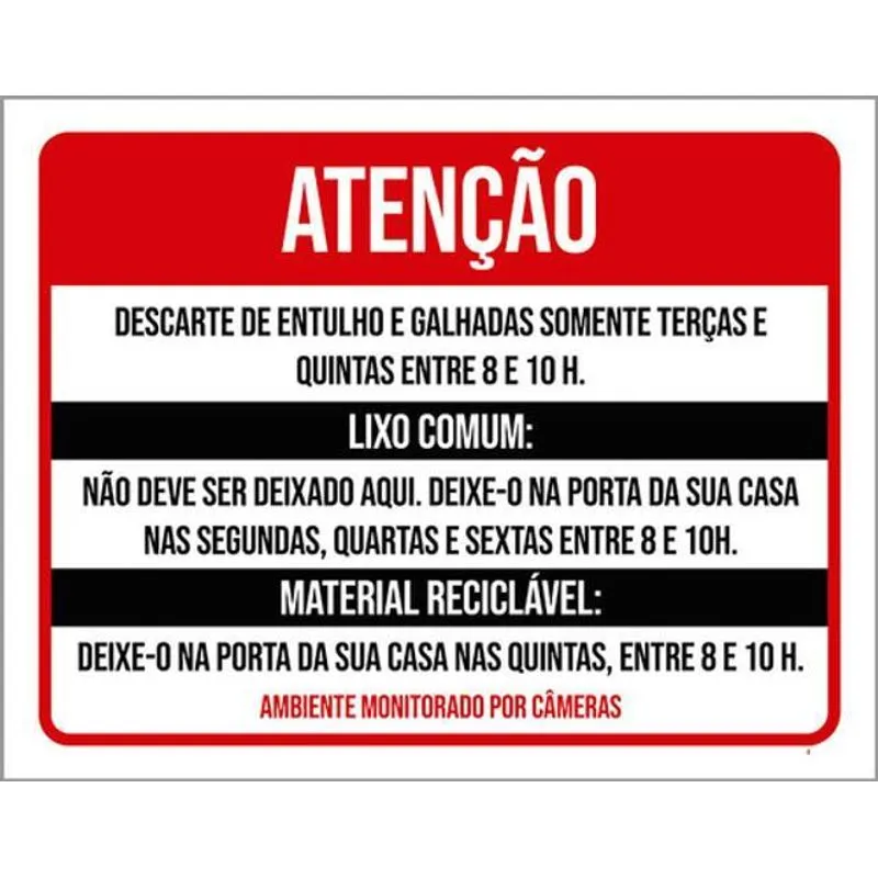 Kit 10 Placas Sinalização - Descarte Entulhos Galhadas 36x46