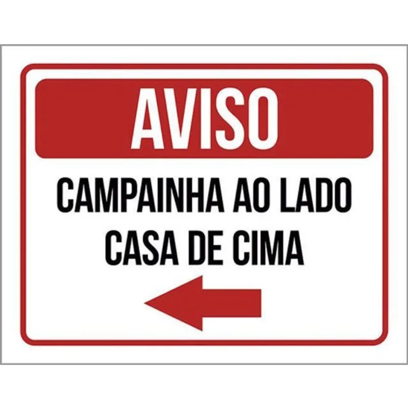 Kit 10 Placa Campainha Lado Casa Cima Seta Esquerda 36X46