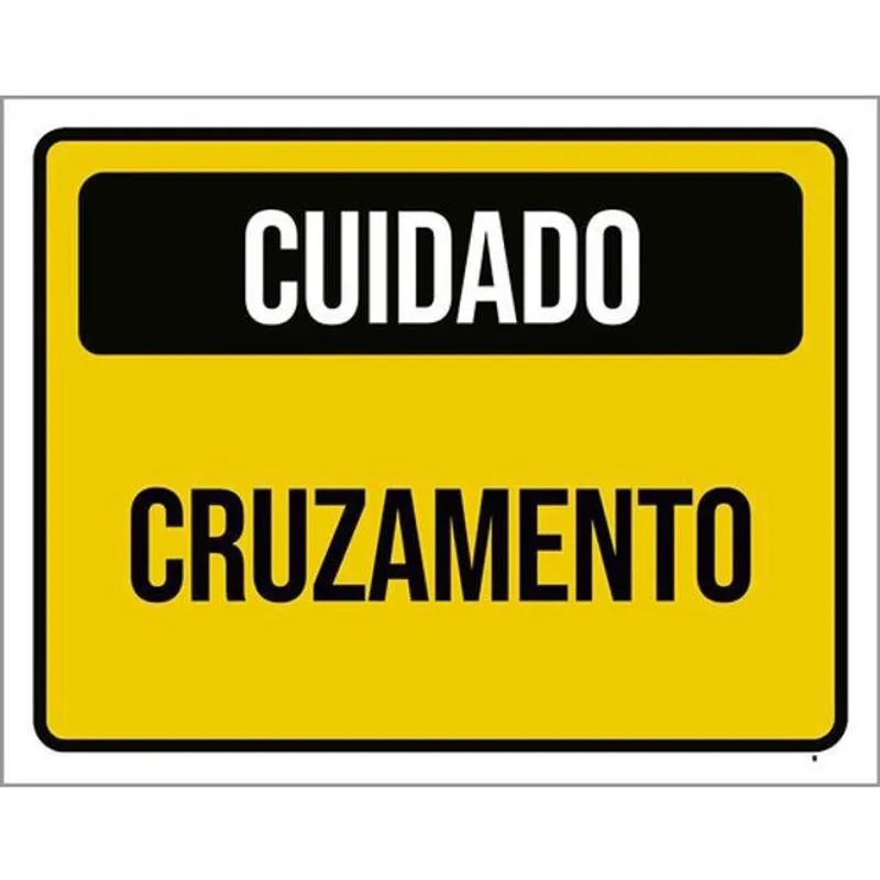 Kit 3 Placas Cuidado Cruzamento Amarelo 36X46