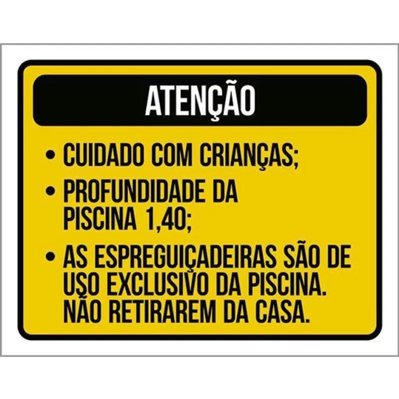 Kit 3 Placas Atenção Cuidado Crianças Espreguiçadeiras 36X46