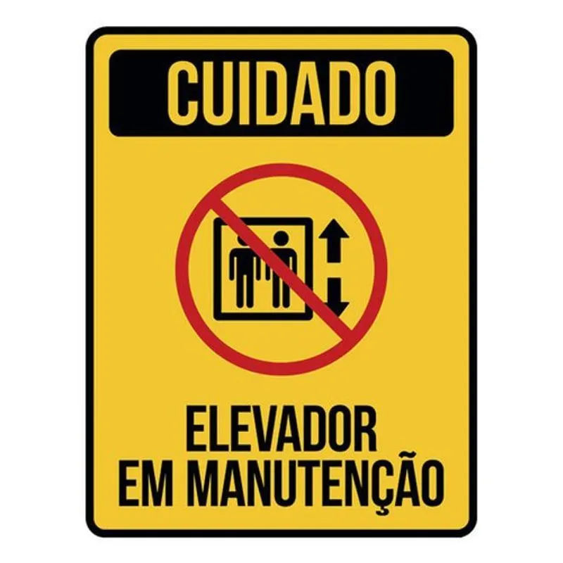 Kit 3 Placas Cuidado Elevador Manutenção Amarela Ícone 36x46