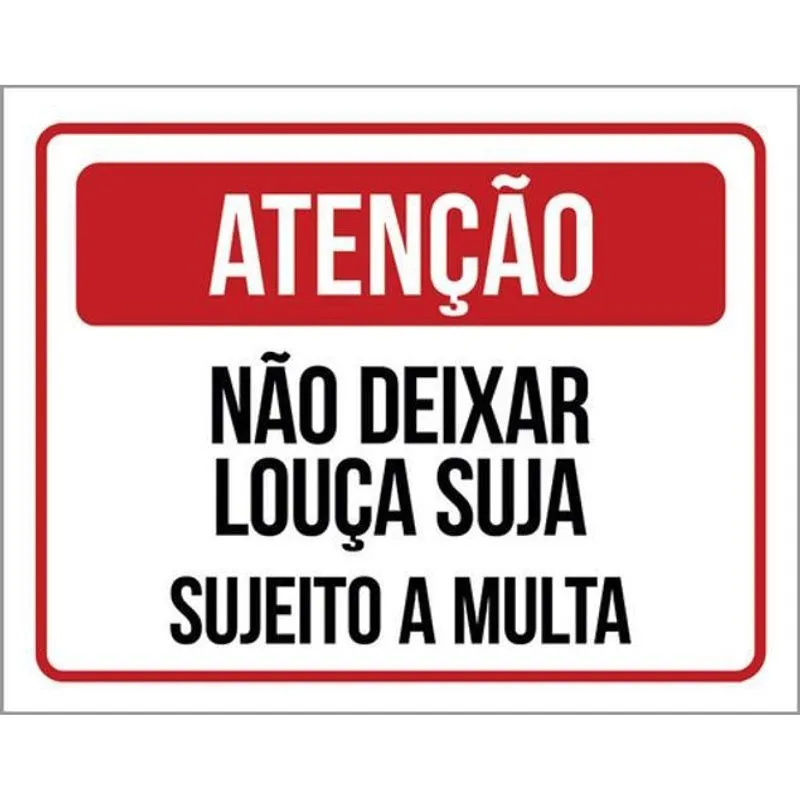 Kit 3 Placas Não Deixar Louça Suja Multa 36X46