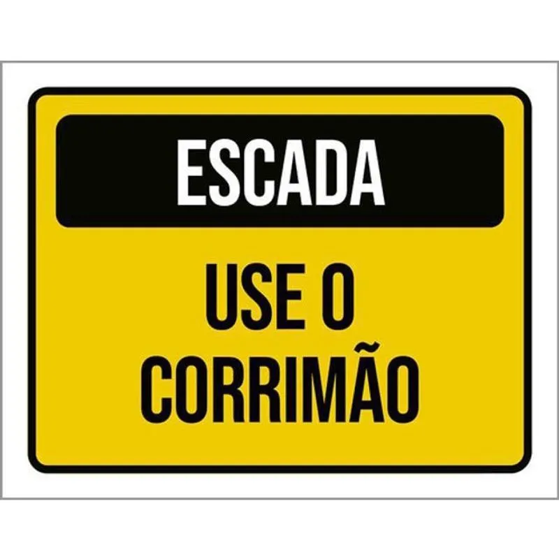 Kit 3 Placas Escada Use Corrimão Amarela 36X46