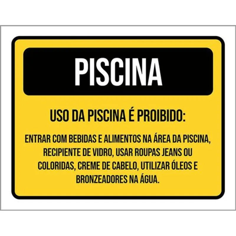 Kit 3 Placas Piscina Amarela Proibido 36x46